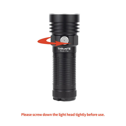 Ultra Bright USB C Rechargeable Flashlight With Cree XHP70 HI LED 3294 Lumens IPX8 Waterproof shown with tightening instruction