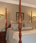 Bedroom with Vintage Tiffany Style Stained Glass Wall Sconce 2 Light 12 Inch Wide Cream Amber Home Decor over nightstands.