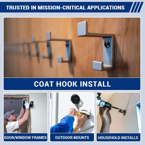 Close-up of coat hooks installed on a wooden surface, showcasing T30 screws in use for secure mounting.