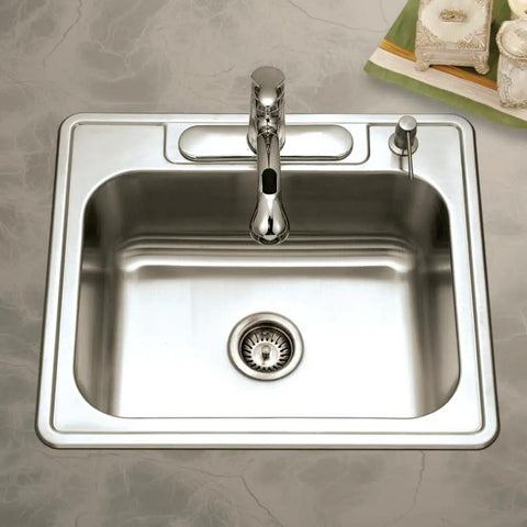 Glowtone 25 Inch Stainless Steel Topmount Kitchen Sink With 4-Hole Design, 8 Inch Deep Single Bowl, Fits 30 Inch Cabinets top view