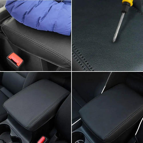 Leather Center Console Armrest Cover for Mazda CX-5 2017-2025, installed, black, durable leather, fits various trims, easy install