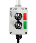 Front view of the Two Stack LED Andon Tower Signal Light For Industrial Use With Red And Green Indicators and On Off Toggle