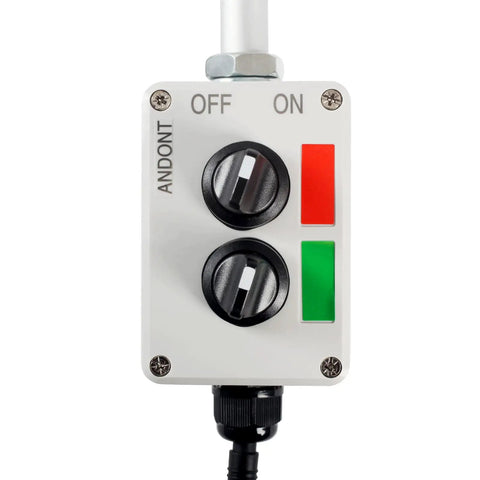 Front view of the Two Stack LED Andon Tower Signal Light For Industrial Use With Red And Green Indicators and On Off Toggle