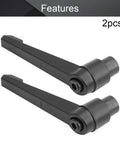 Heavy Duty 2 Pcs M10 Clamping Lever Handle With Female Thread Quick Release Lock And Rock Solid Aluminum Alloy Adjustable Knurled Thumb Wheel Knob For Garage Work And Woodshop Projects In Matte Black, shown from above.