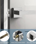 Six Piece Polished Chrome Door Handles Set For Interior Doors, Sleek Passage Door Knobs For Hallways And Closets, Heavy Duty Construction