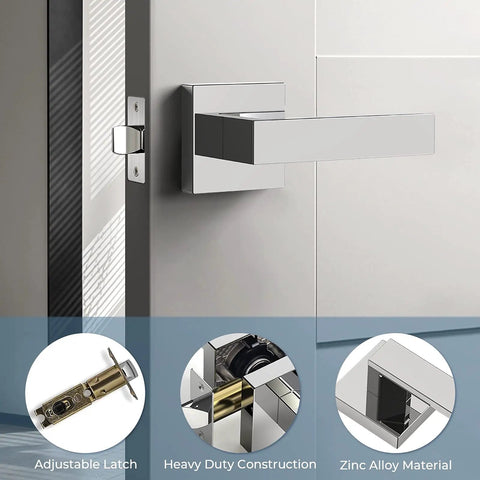 Six Piece Polished Chrome Door Handles Set For Interior Doors, Sleek Passage Door Knobs For Hallways And Closets, Heavy Duty Construction