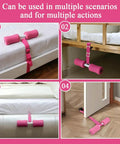 Four views of Pink Nordic Curl Strap With Pad For Home Workouts Compatible With Nordstick in various setups for different exercises.