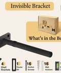 Beefy Ultra Strong Invisible Floating Shelf Brackets 8 Inch 4 Pack Heavy Duty Hidden Shelf Hardware Supports Up To 300 Lbs Kitchen Bathroom Fireplace Living Room Mantels, box contents and hardware