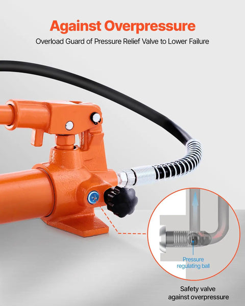 Close-up of safety relief valve on 10 Ton H-Frame Hydraulic Shop Press With Plate And Base for auto repair and metal bending.