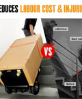 Heavy Duty Electric Stair Climbing Dolly Cart With 1200W Motor And Ergonomic Grip moving large cardboard box up stairs.