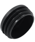 Close-up of black 45mm round plastic hole plug, part of Four Pack One And Three Quarters Inch Round Plastic Hole Plugs Black End Caps.