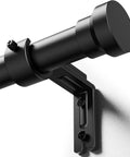Close-up of Heavy Duty Adjustable Curtain Rod 32 To 144 Inches Black 1 Inch Diameter Extra Long Window Rods with bracket.