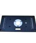 Commercial Grade Aluminum Router Table Insert Plate With Precision Centering Bushing slick operation top view with measurement markings