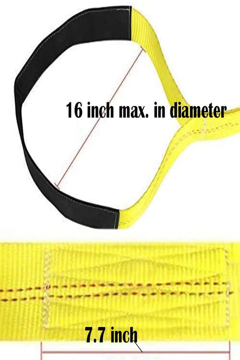 Diagram showing reinforced eyes and dimensions of 6 Ft Long By 2 In Wide Tow Strap With Reinforced Eyes, Heavy Duty Vehicle Recovery Rope