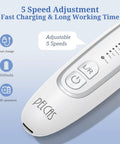 Pro Gear Electric Nail File Kit With Five Speed Settings And Bright Led Light, control panel showing 5 speed settings and fast charge features.