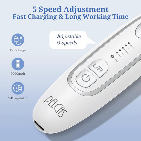 Pro Gear Electric Nail File Kit With Five Speed Settings And Bright Led Light, control panel showing 5 speed settings and fast charge features.
