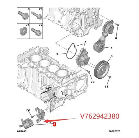 Electronic Water Pump For 1.6T Engines, Easy DIY Install diagram showing engine components and placement for Peugeot and Citroen models