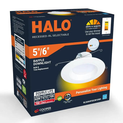 5 Inch And 6 Inch Led Recessed Can Trim Retrofit Kit With Switchable Cct Temperatures Dimmable Six Hundred Lumens showing packaging and product details.