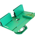 Heavy Duty Aluminum Woodworking Bench Router Lift System With Dead Nuts Precise Manual Crank Height Control And Easy Two Inch Stroke Tuning For Small Trim Routers Built Tight, showing adjustment features and green finish.