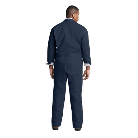 Mens Heavyweight Twill Coveralls Tall Extension Navy Blue Workwear Jumpsuit back view, featuring action back for comfort.