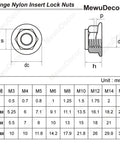 Diagram showing dimensions for M6 1.0 Nylon Insert Flange Lock Nuts Stainless Steel 304 DIN 6926 Bright Finish measurements.