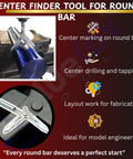Center Finder Tool for Round Bar installed on a blue round bar in a milling machine, highlighting its precision setup.