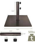 Heavy Duty Square Umbrella Base With Steel Plate Stand For Patios Up To 160 Lbs, Reddish Brown Finish, 50lbs dimensions
