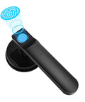 Smart Fingerprint Door Lock With Handle Keyless Entry Sleek One Touch Unlock Dual Access And Mechanical Key Backup Perfect For Bedroom Or Office Black showing fingerprint sensor