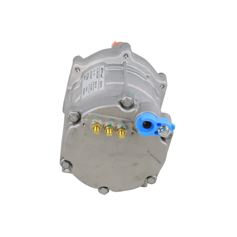 Universal AC Electric Compressor for 12V Cars And Trucks With R134a Refrigerant and Separate Controller, rear view.