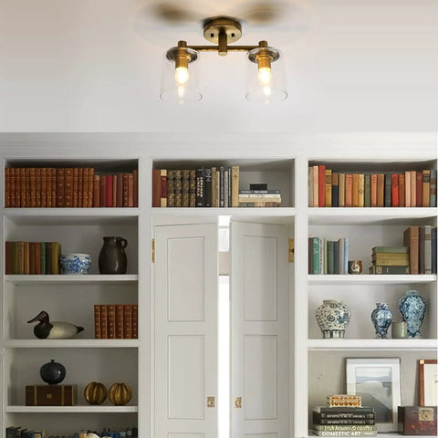 2 Light Industrial Pendant Ceiling Light With Glass Shade Semi Flush Mount Fixture For Hallway Loft Kitchen Bar Living Room Dope Modern Farmhouse Decor