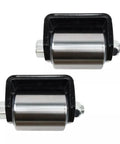 Heavy Duty Weld On Iron Micro Mini 2 Inch Trailer Roller Set for Low Profile Trailers With Grease Fitting and Steel Skid Wheel Replacement Two Pack Bundle, showcasing steel wheels