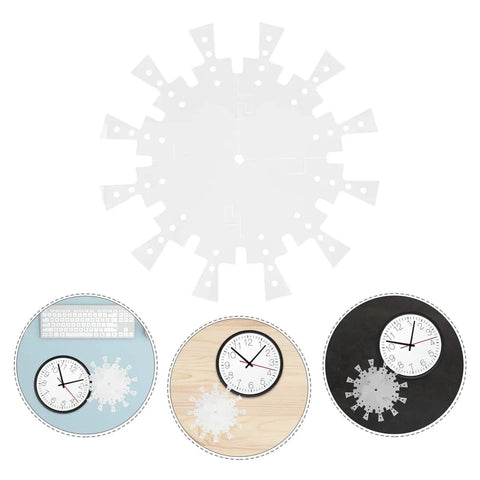 Transparent Acrylic Clock Template Set For Woodworking Router Projects And DIY Wall Dial Stencils on various surfaces.