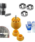 Premium PVC Pipe Threader Set With Ergonomic Handle For Home Plumbing And Garden Irrigation Projects including various die heads and gloves.