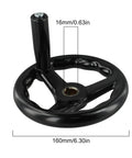 Robust Plastic Three Spoke Hand Wheel With Revolving Handle Milling Machine Tool Shaft Control Durable Grip For Heavy Duty Industrial Jobs Smooth Operation And Reliable Performance, 160mm, 16mm shaft