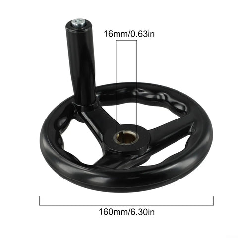 Robust Plastic Three Spoke Hand Wheel With Revolving Handle Milling Machine Tool Shaft Control Durable Grip For Heavy Duty Industrial Jobs Smooth Operation And Reliable Performance, 160mm, 16mm shaft