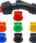 110 Degree Flat Fan Nozzle Kit With Seven 0.1 to 0.6mm Spray Tips for Knapsack Boom Sprayers shown in various colors