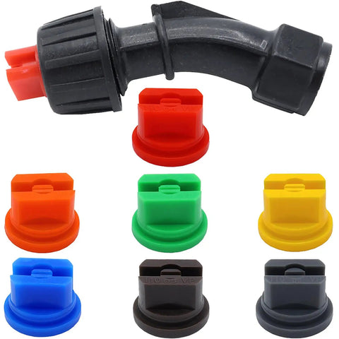 110 Degree Flat Fan Nozzle Kit With Seven 0.1 to 0.6mm Spray Tips for Knapsack Boom Sprayers shown in various colors