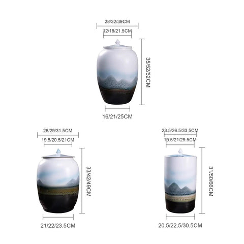 Large Ceramic Airtight Rice Container Keeps Staples Locked Tight And Grains Coffee Beans Flour And Candy Fresh As Day 50 Kilogram Kitchen Pantry Storage Jar with measurements.