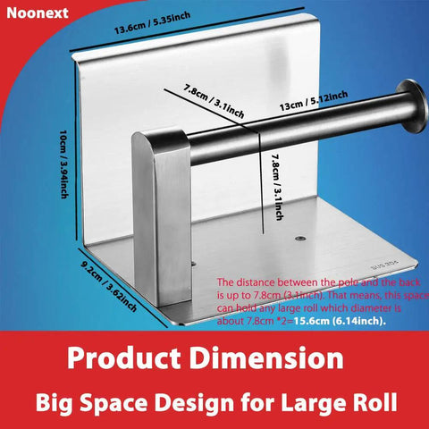 Adhesive Toilet Paper Holder With Shelf In SUS304 Stainless Steel Mega Roll Dispenser No Drill Needed Or Wall Mounted With Screws Easy 3M Adhesive Pad Install Rust Resistant Bathroom Organizer with dimensions