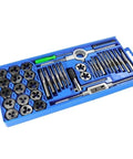 Heavy Duty Tap And Die Set With Wrench For Precision Threading Repairs on Cars And Machinery. Compact Alloy Steel Hand Tools Kit with 40pc metric set in blue case