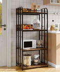 Knockout Four Tier Industrial Baker Rack With Adjustable Kitchen Storage Shelves For Microwaves And Pans Heavy Duty Pantry Organizer showcasing kitchen tools and appliances.