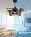 36 Inch Caged Ceiling Fan With Remote Control And Chandelier Light Kit Retractable Blades Six Speeds Quiet Energy Efficient Indoor