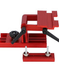 Workhorse Aluminum Alloy Sharpening Jig For Bench Grinders Adjustable Angle Tool Rest with sturdy lock down clamp in red.