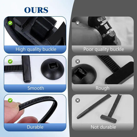 Comparison of high-quality universal nylon cable tie buckle self locking zip ties versus poor quality alternatives for car repair