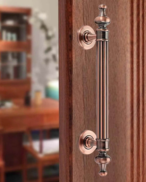 Heavy Duty Antique Barn Door Handle Kit With Red Copper Finish, stainless steel sliding door pull, vintage retro style, 25 cm length.