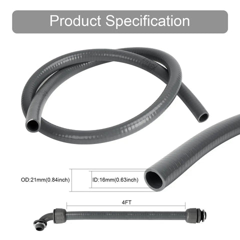 Half Inch Four Foot Liquid Tight PVC AC Conduit Kit Gray Flexible Electrical Whip With Straight And 90 Degree Connector Fittings