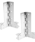 L Shaped Metal Flight Case Hinges With Impact Absorption Heavy Duty DJ Rack Hinges, silver metal, front view.