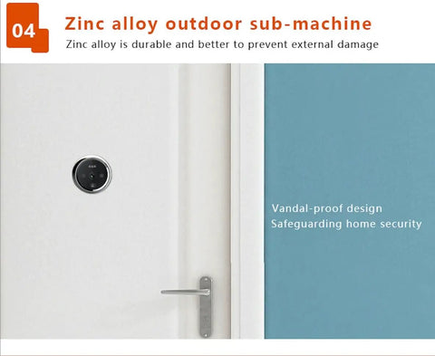 Super Handy Video Door Peephole Viewer Camera With Built In Battery And Cyclic Storage For Outdoor Home Security Three Inch Lcd Screen One Mp Resolution Easy Wired Setup No Wifi Needed installed on door, zinc alloy, vandal-proof.