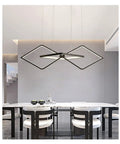 Minimalist Modern LED Pendant Lights for Living Room Dining Table LED Pendant Lamp for Home Shops Office Use (Colour: BlackColdWhite Size: L100CM) (Blackdimmingwithremote L100CM) above a white dining table.
