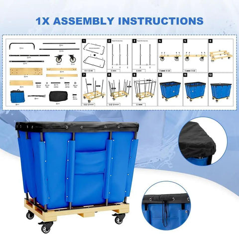 Top Shelf Heavy Duty Vinyl Basket Truck Glide Smooth Industrial Laundry Hamper Commercial Service Cart With Sturdy Wheels blue cover assembly instructions